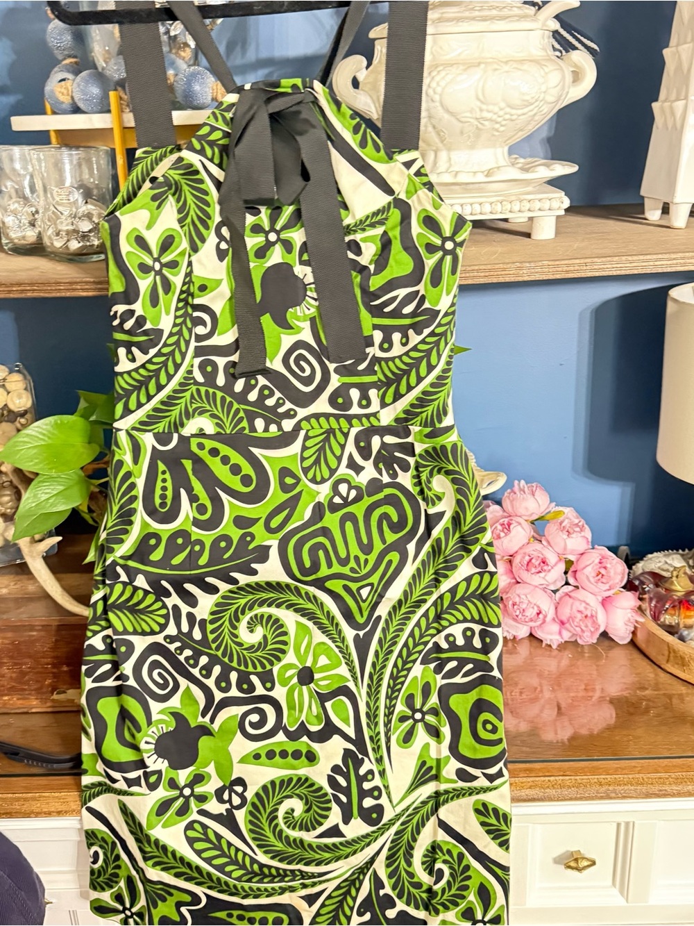 Jennifer Reale Green and Black Paisley Halter Dress